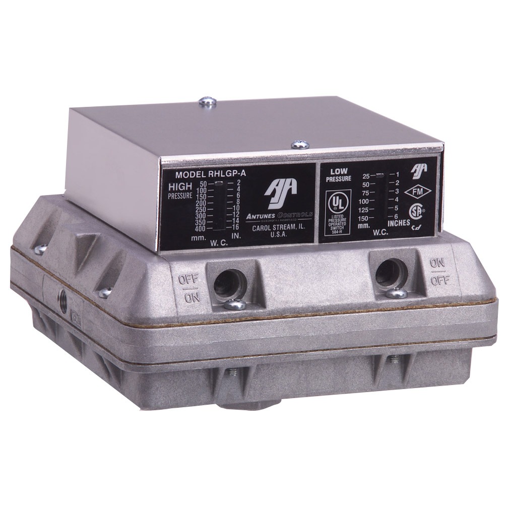 Range A AJ Antunes 804111705 Model Hlgp-A Double High-Low Gas Pressure Switch Manual Reset J 5 to 28 W.C 2 to 14 W.C Range 5 to 28 W.C 2 to 14 W.C Antunes & Company 